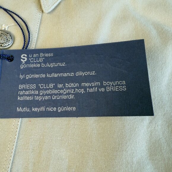 Briess Club Men's Button-Up Shirt L 41/42 – Khaki Beige 100% Cotton, Crest Metal - Picture 9 of 9